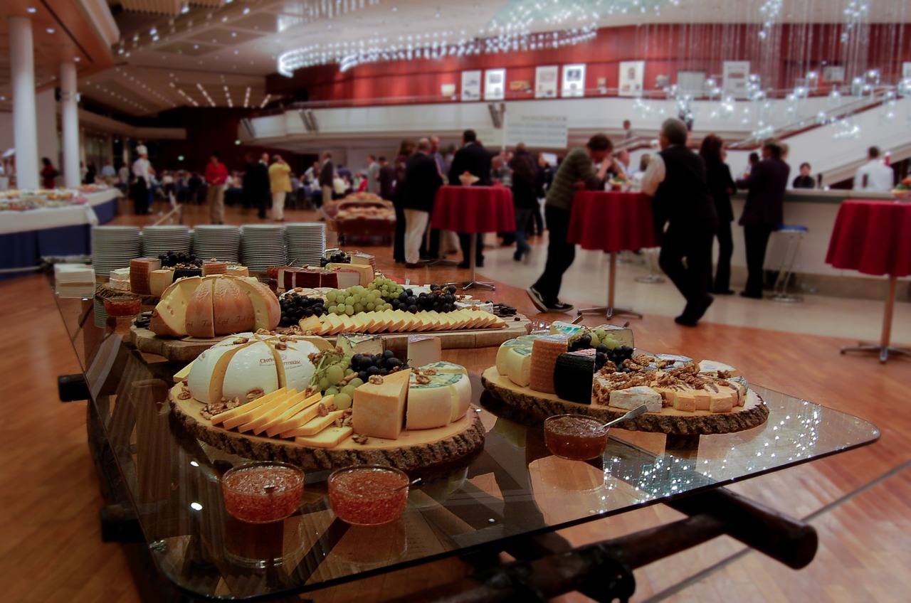 Guests networking at a dinner