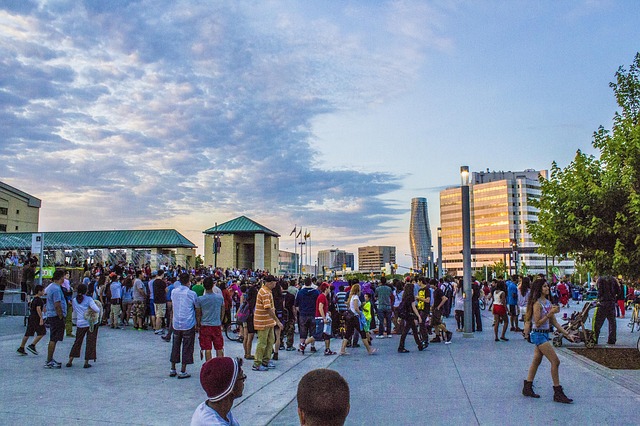 People gathered in town