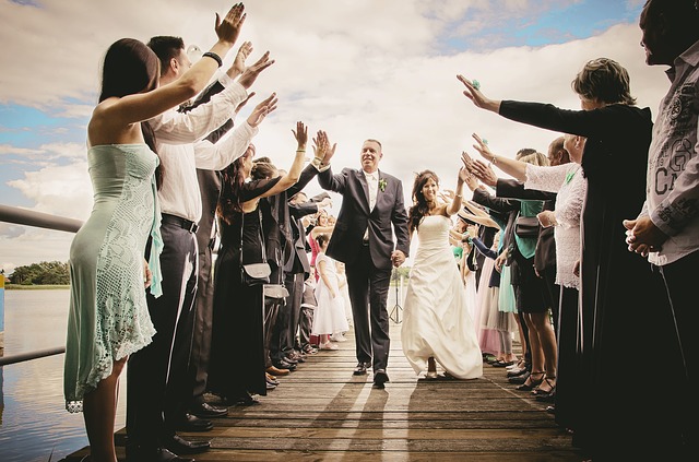 Newlyweds walking together